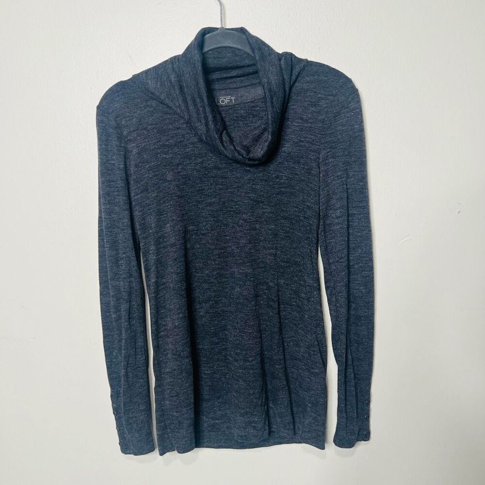 LOFT Charcoal Gray Soft Turtleneck Lightweight Button wrist Sz XS
